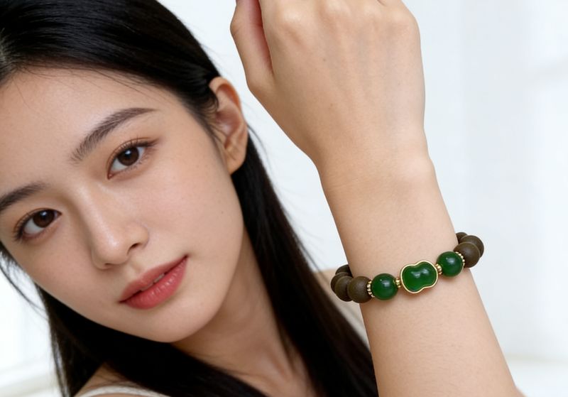 龙井绿茶圆珠间绿水晶手链