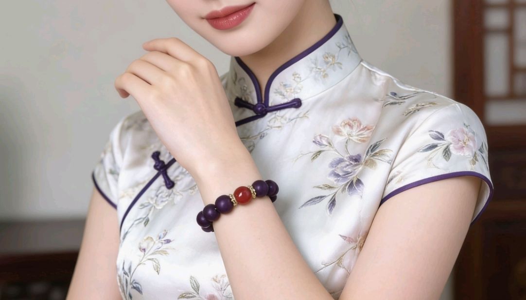 墨红玫瑰衬南红手链