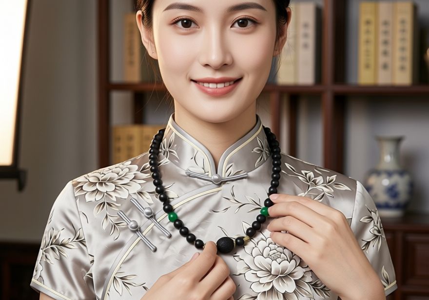 千伶香圆珠与云纹双制项链