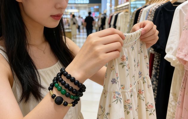 千伶香圆珠与云纹双制项链